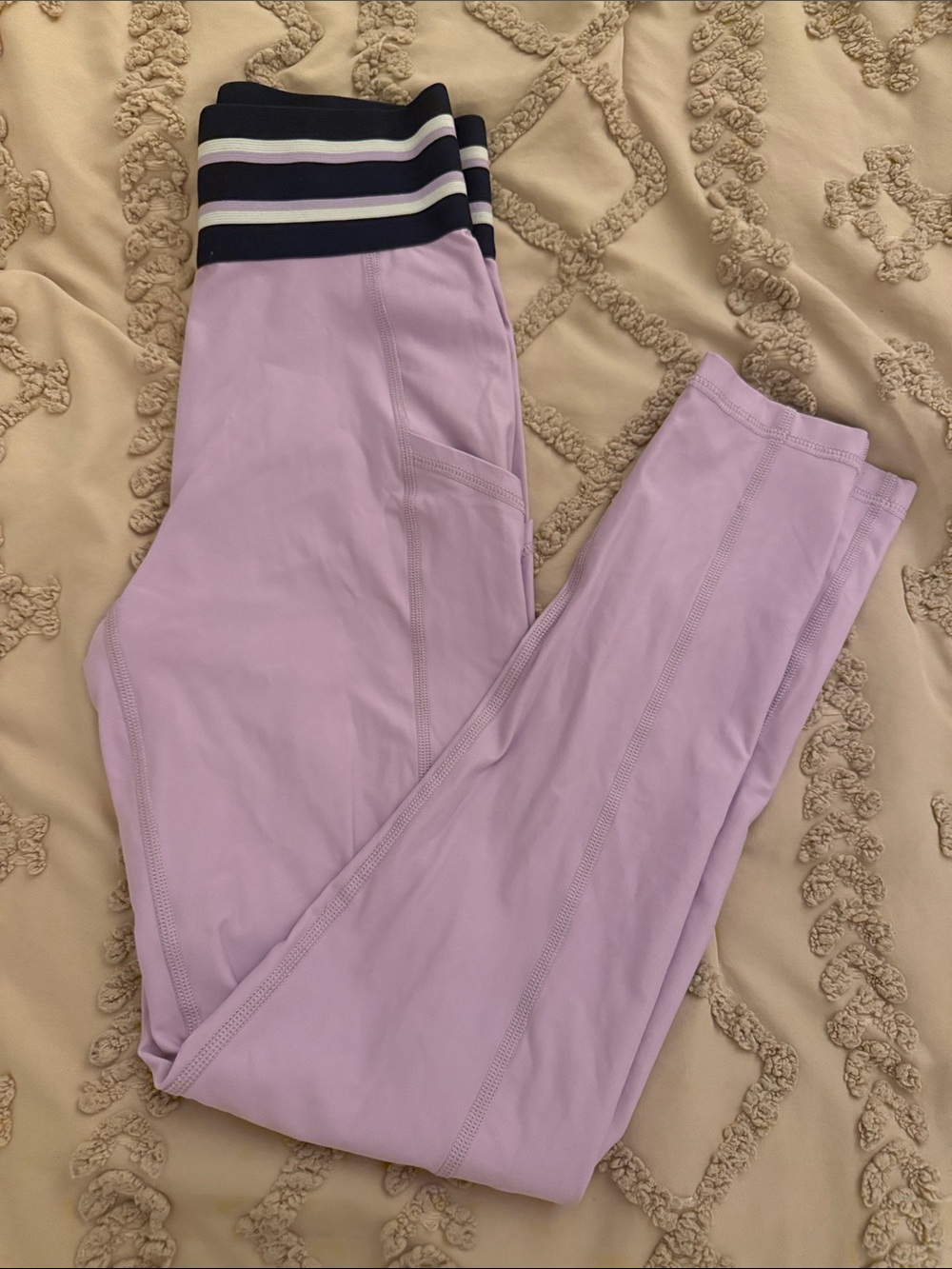 aerie Lavender Leggings with Navy Striped Waistband